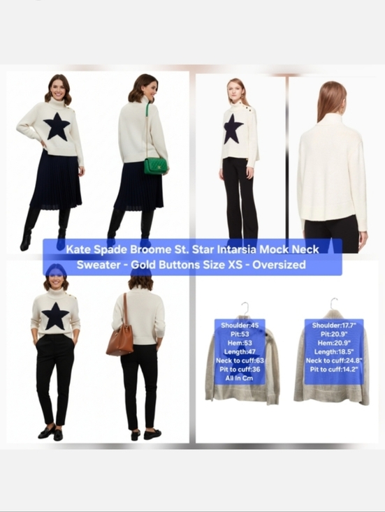 kate spade Sweaters - Kate Spade Broome St. Star Intarsia Mock Neck Sweater - Gold Buttons Size XS